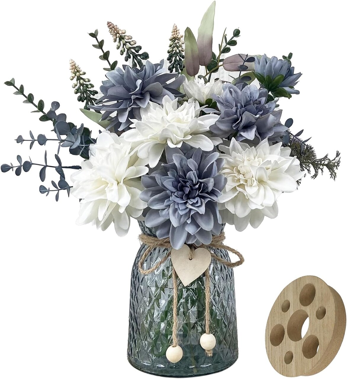 Fake Flowers in Vase,8 Dahlias,Silk Artificial Flowers in Vase